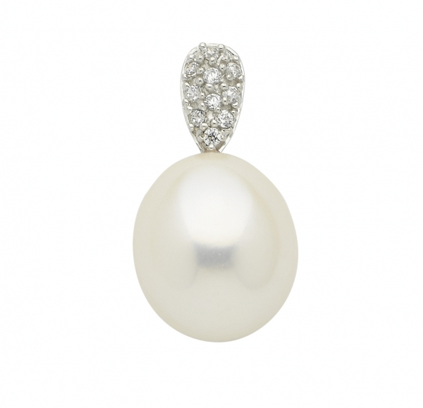 Anh?nger mit Perle Zirkonia Wei?gold 8Kt 333 GOLD