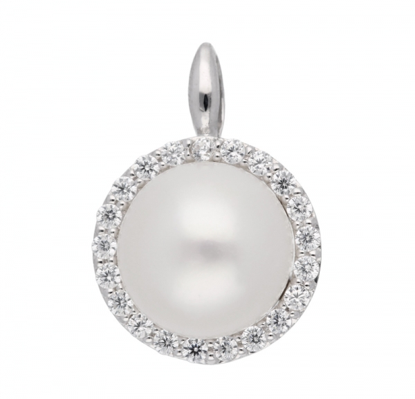 Anh?nger 13,4mm Zirkonias Zuchtperle rhodiniert Silber 925