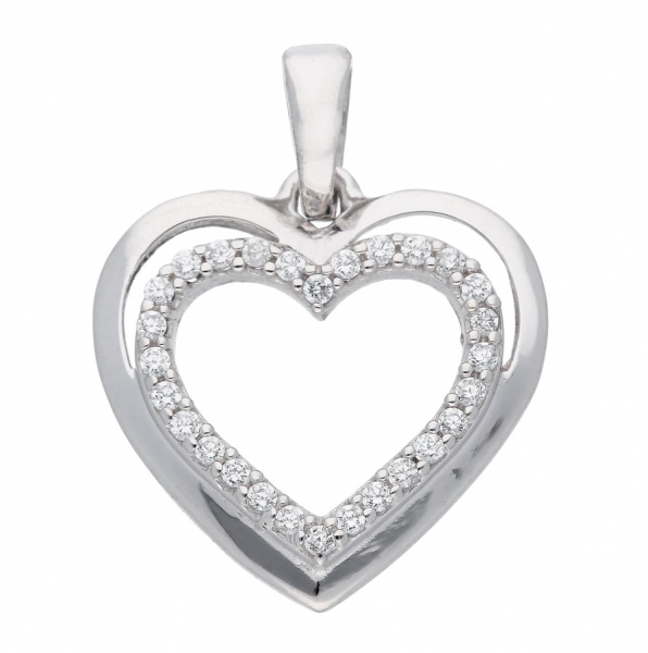 Anh?nger Herz in Herz 13x13mm Zirkonia 333 WEISSGOLD