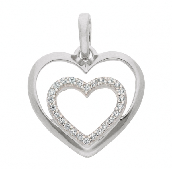 Anh?nger Herz in Herz 13x13mm Zirkonia 333 WEISSGOLD