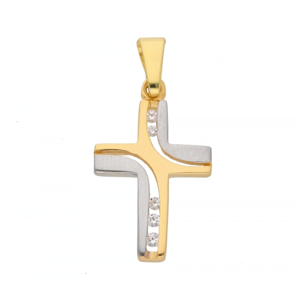 Anh?nger Kreuz bicolor Zirkonia 11x16mm 14Kt 585 GOLD