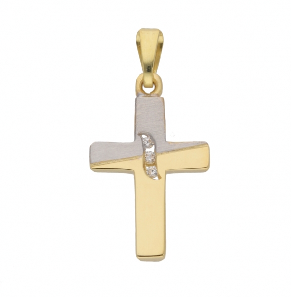 Anh?nger Kreuz bicolor Zirkonia 12x17mm 14Kt 585 GOLD