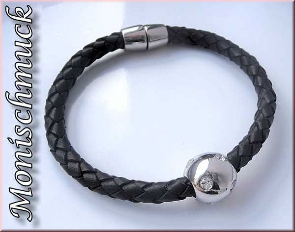  Armband Leder schwarz geflochten mit Magnetverschluss