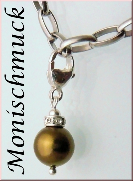 Silbereinhänger Charm SW-Perle Antique Brass