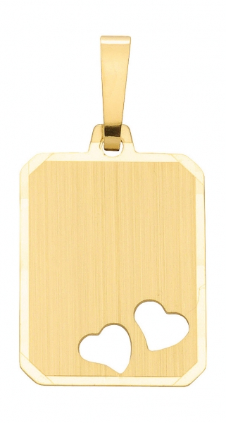 Anh?nger Gravurplatte eckig 13x16mm 2 Herzen 8Kt Gold