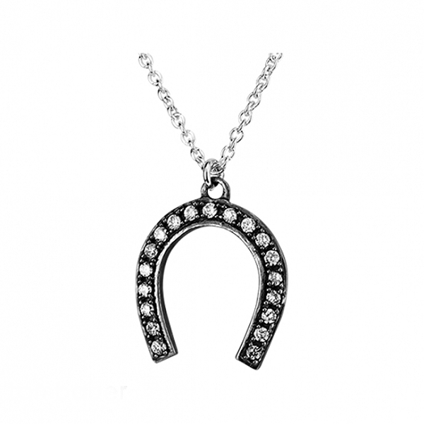 Collier Kette mit Anh?nger Hufeisen Zirkonia Silber 925 42cm
