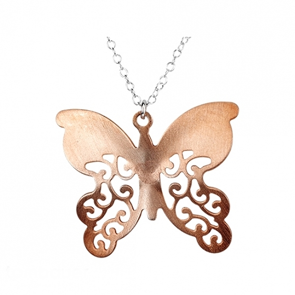 Collier Kette mit Schmetterling II Silber 925 ros? vergoldet 42+5cm