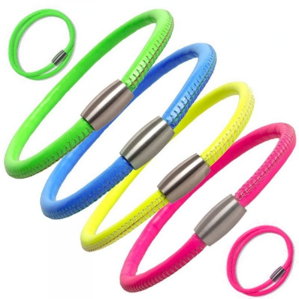 Lederbänder Colliers Armbänder Kalbsleder 4mm neon Edelstahl Magnetverschluss