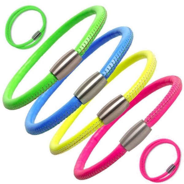Lederb?nder Colliers Armb?nder Kalbsleder 4mm neon Edelstahl Magnetverschluss