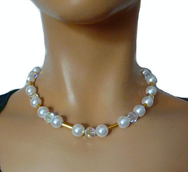M&M  Collier Gold White Pearls