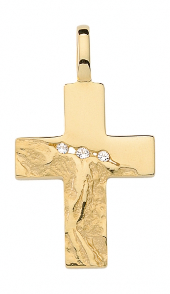 Anh?nger Kreuz geh?mmert Zirkonia 19x21mm 8Kt 333 GOLD