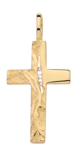 Anh?nger Kreuz geh?mmert Zirkonia 16x25mm 8Kt 333 GOLD