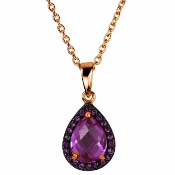 Collier Kette mit Zirkonia Anh?nger pink Silber ros? 925 42cm