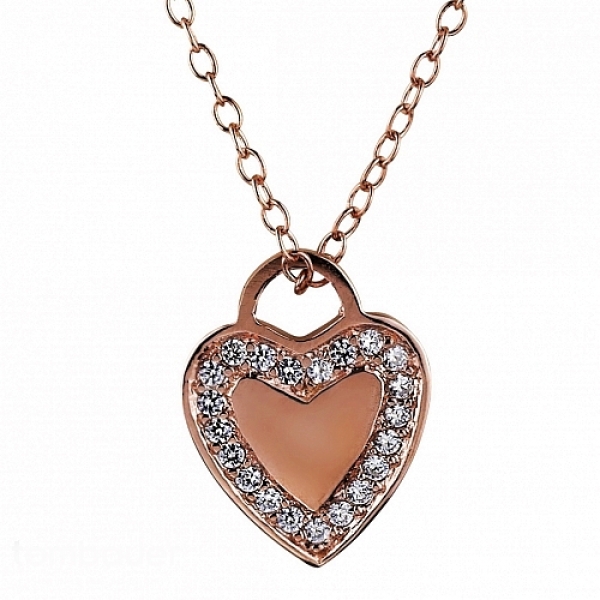 Collier Kette mit Herz Zirkonia Silber ros? 925 42cm