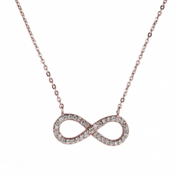 Collier Kette mit Anh?nger Zirkonia Unendlichkeit rose Silber 925 42cm