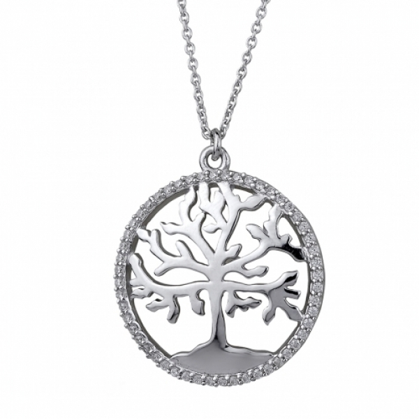 Collier Kette mit Anh?nger Lebensbaum Zirkonia Silber 925 41cm