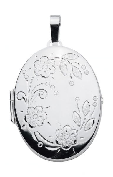 Anh?nger Medaillon oval Blumen 30x37mm Silber 925