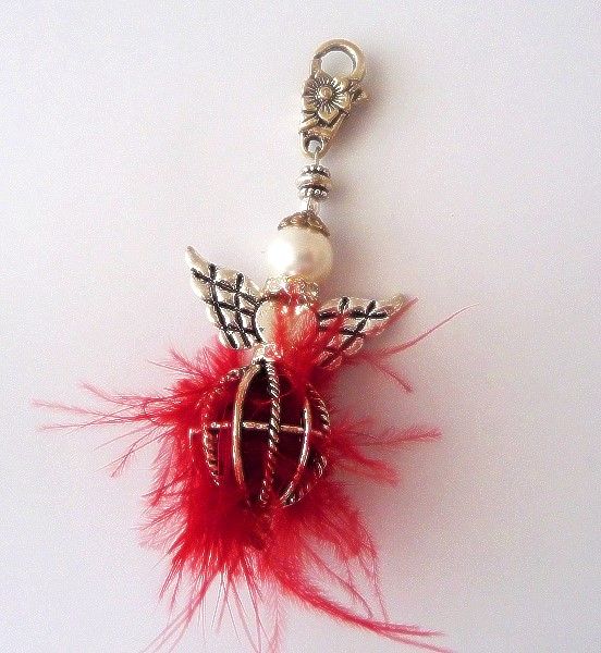 Anh?nger Charm Fl?gel Kugel rote Feder