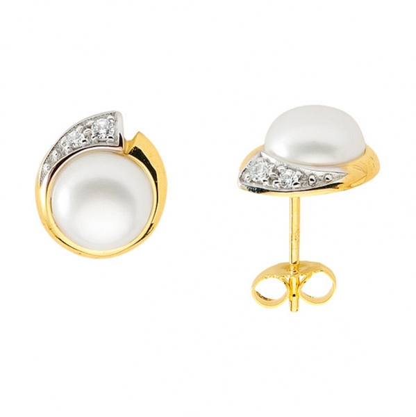 Stecker 7,8mm S??wasserperle und Zirkonia 8Kt 333 GOLD