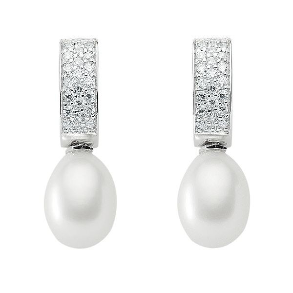 Creole Klappscharnier ?11,5mm Zirkonia S??wasserperle Silber 925