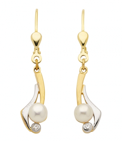 Brisur Ohrh?nger Zirkonia S??wasserzuchtperle 8Kt 333 GOLD