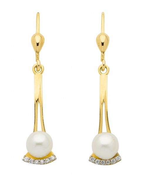 Brisur Ohrh?nger Zirkonia S??wasserzuchtperle 8Kt 333 GOLD