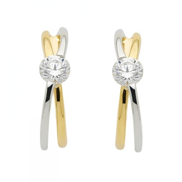 Creole bicolor 13,4x3mm Zirkonia 14Kt 585 GOLD