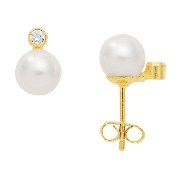 Stecker 7mm S??wasserperle und Zirkonia 8Kt 333 GOLD