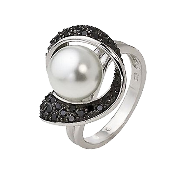  Ring 925 Sterling Silber mit Zirkonia und Perle