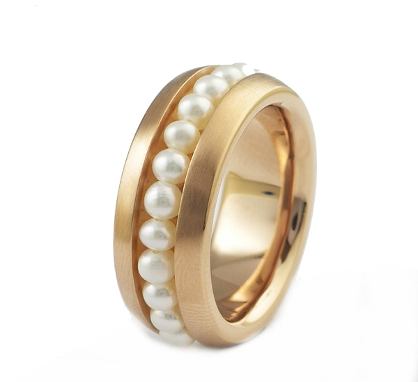 Ring Edelstahl rose vergoldet mit S??wasserperlen