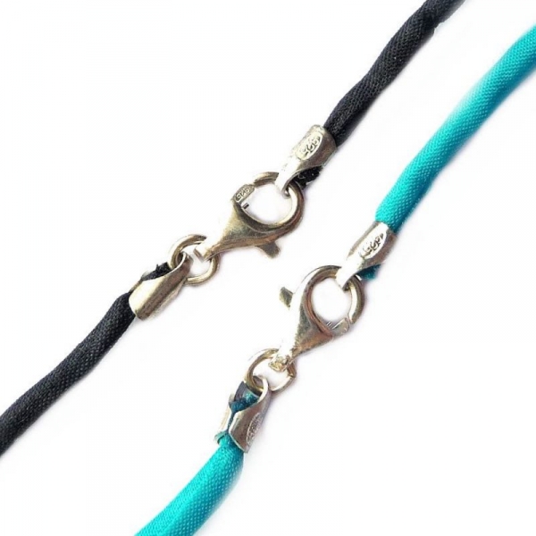 Collier Seidenband handgef?rbt mit 925 Silber Karabiner Farbe nach Wahl